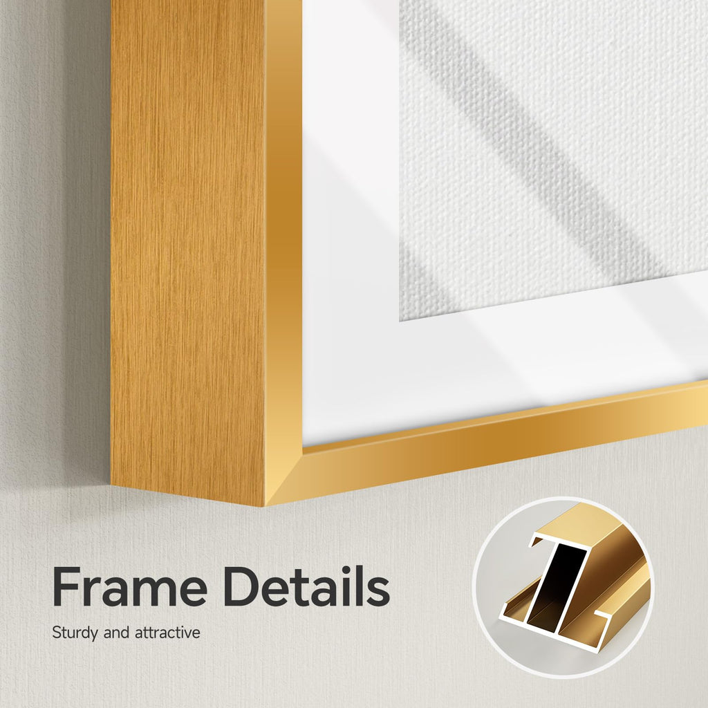 4 Piece Framed Modern Gold and White Wall Art, 12x12 Inch