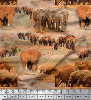 Cotton Jersey Orange Fabric - by The Yard - 58 Inch Wide - Tree & Elephant Animal Fusion Textile - Nature-Inspired