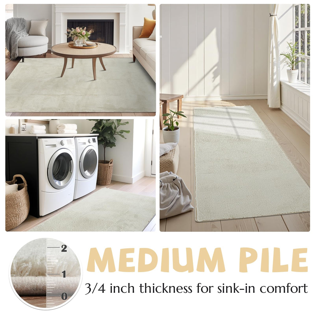 Solid Plush Runner Rug Shaggy Washable Hallway Rug, Ivory