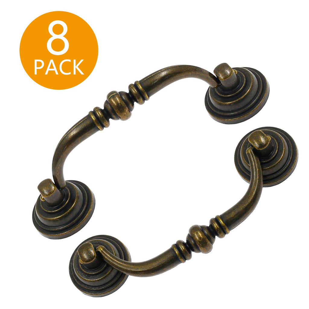 8Pcs Bail Pull Drawer Handles 3.5 Inch Hole To Hole, Bail Drawer Pull Drop Handles Desk Drawer Handle, Bronze Antique