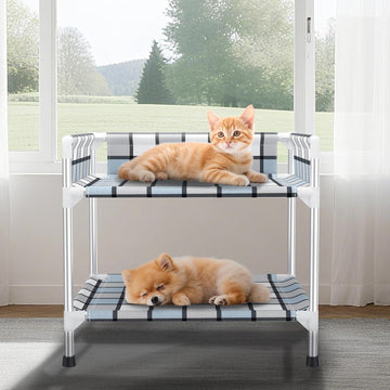 Bedside Dog Bunk Bed with Guardrail, 2 Layers Window Perch Sleeper Dogs Cot