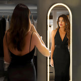 Arched LED Mirror Full Length with Stand, 16"×60" Full Body Wall Mirror with LED Lights 3 Color Lighting, Hanging or