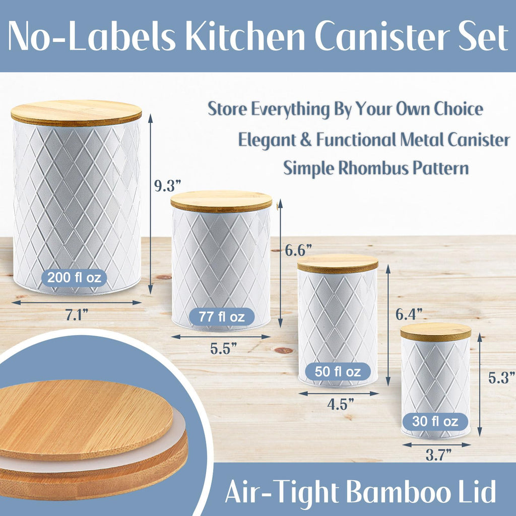 White Kitchen Canisters Set with Bamboo Lids, Airtight Sugar, Flour, Coffee, Cookie Storage Canister Sets Countertop