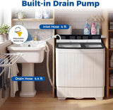 Portable Washing Machine, 26LBS Twin Tub Mini Compact Laundry Washer Spinner Combo with Drain Pump, 18Lbs Washer and