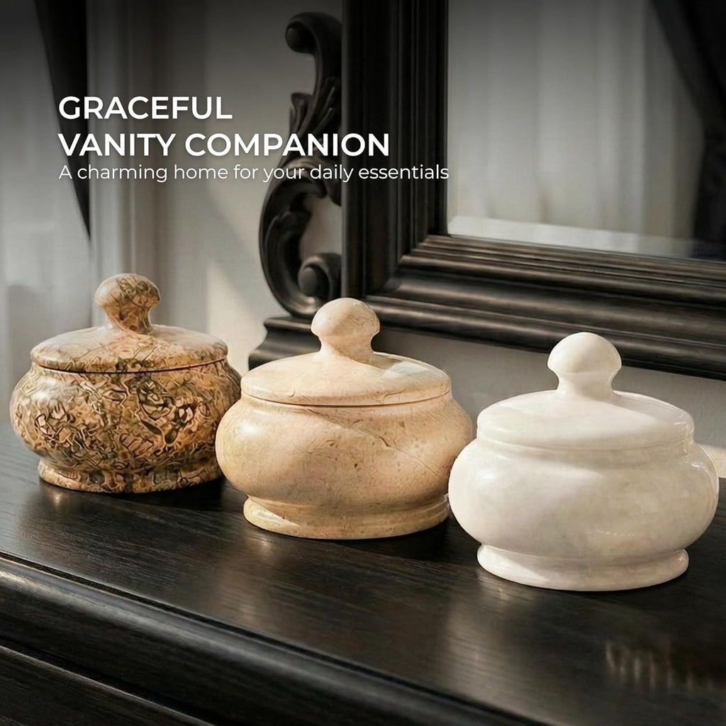 Natural Decorative Marble Jar with Lid - 3 Inch Polished Marble Salt Cellar & Spice Jar - Small Jewelry Box &