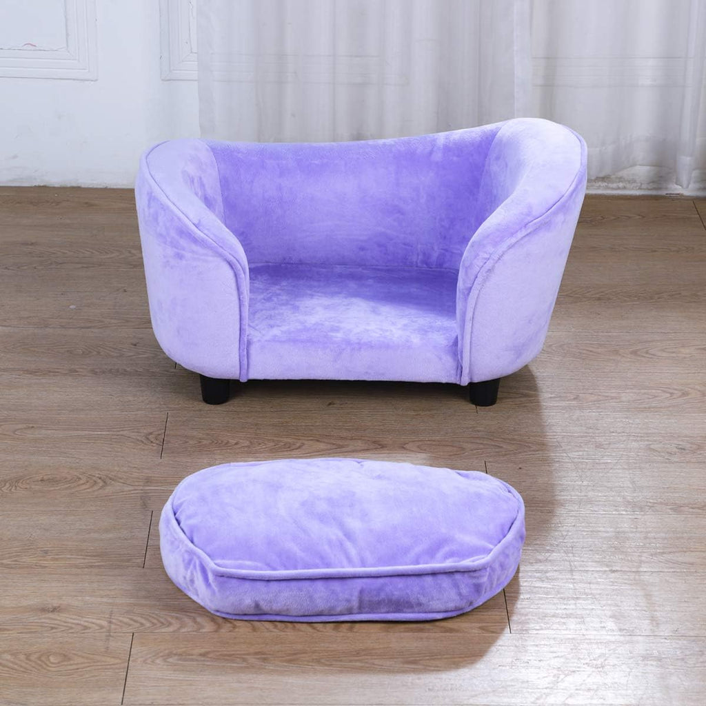 Pet Sofa Bed, Velvet Fabric Pet Couch Chair with Removeable Washable Cushion for Small Dogs Cats (Purple)