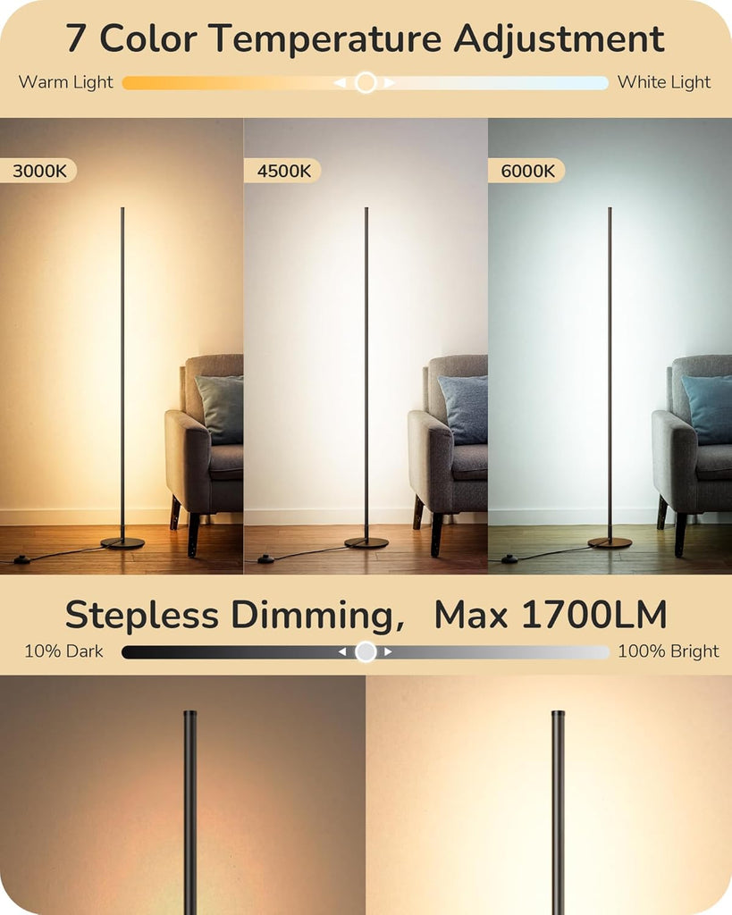 59.8" Modern Floor Lamp, Minimalist Floor lamp with 3 Height Settings, 3 Color Temperature & Stepless Dimming
