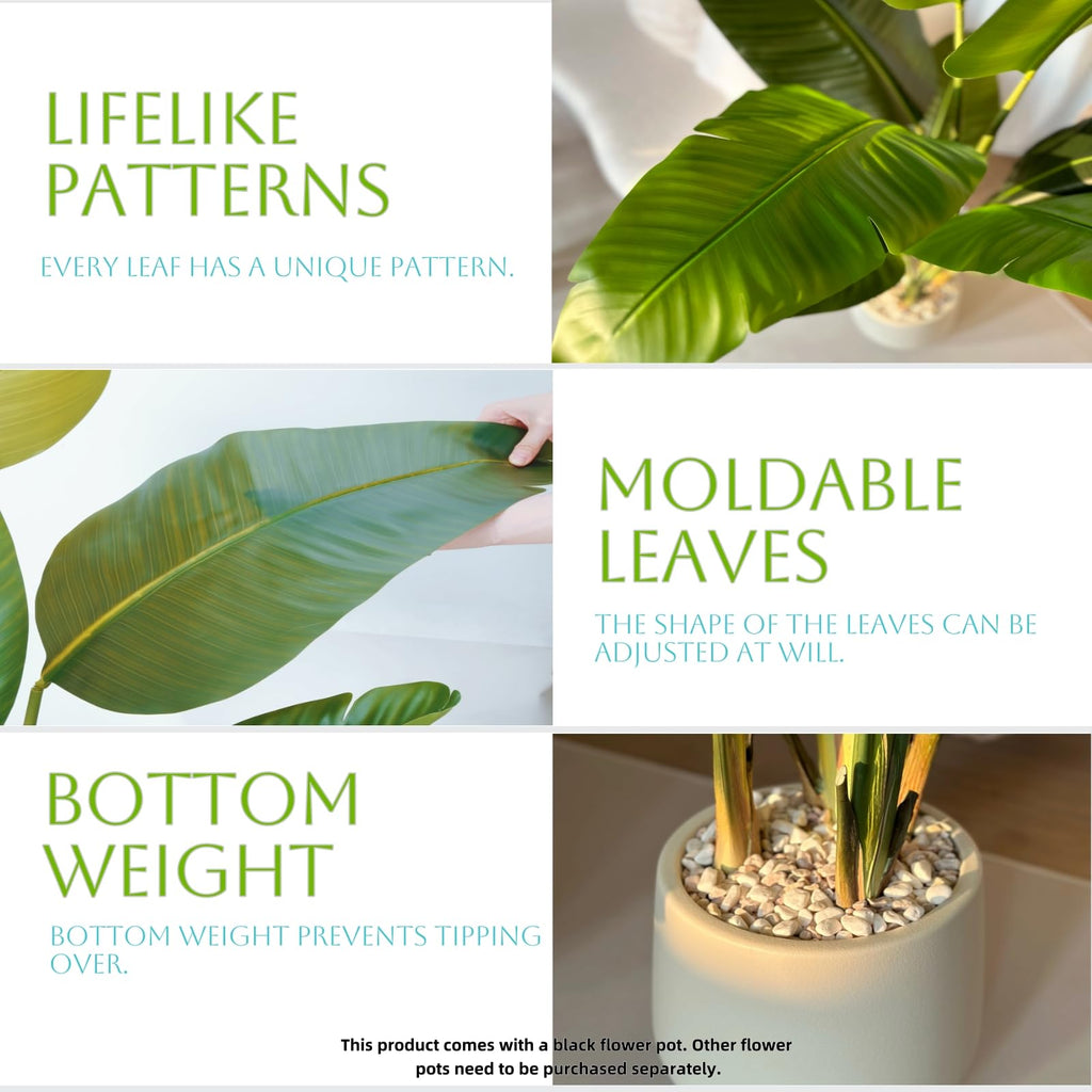 6FT Artificial Bird of Paradise Plant, Faux Artificial Trees, Tall Fake Realistic Tree, 11 Trunks Silk Leaf Plant