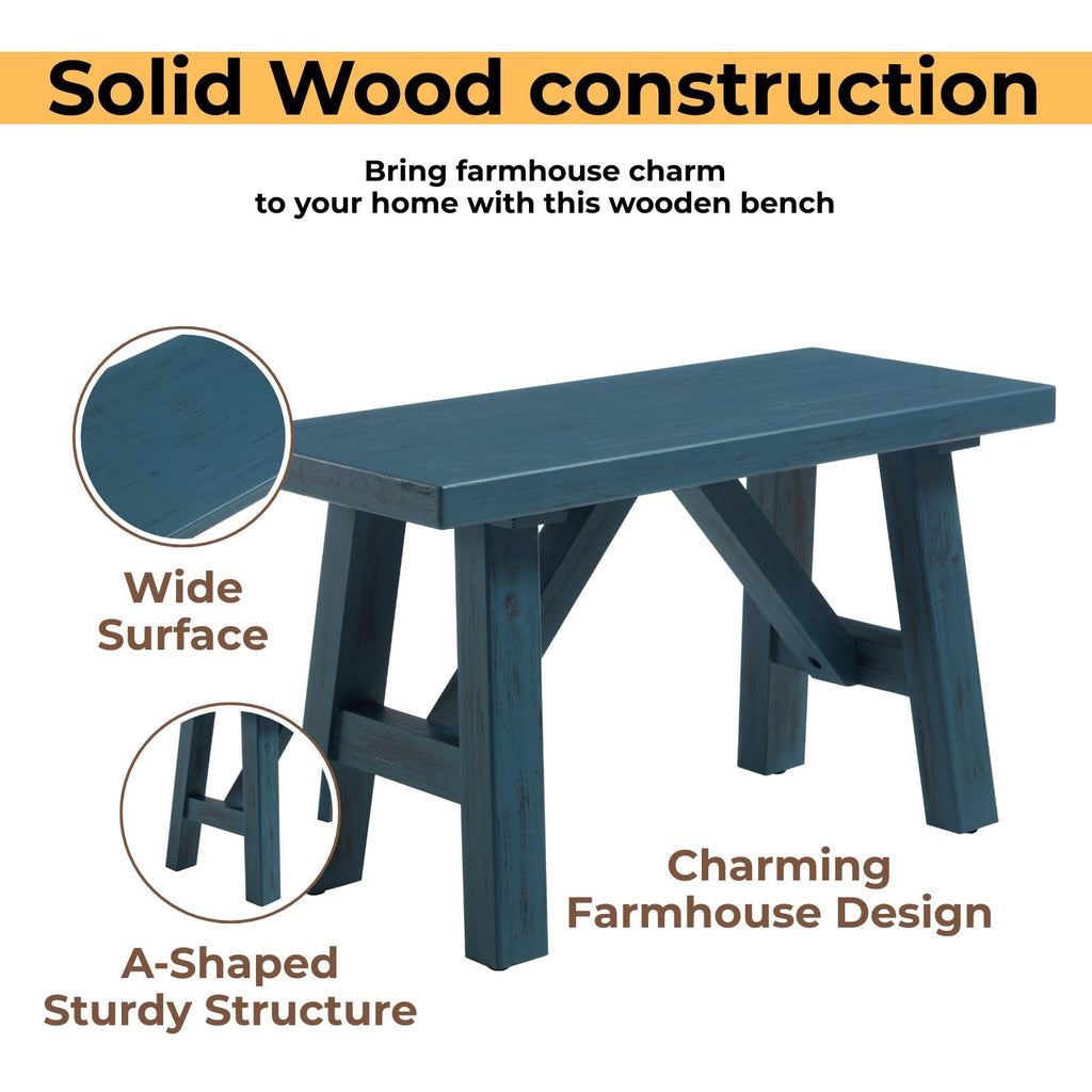 30" Farmhouse Entryway Bench, Rustic Solid Wood Dining Room Bench Small Entryway/Hallway Bench for Indoors Entry Way