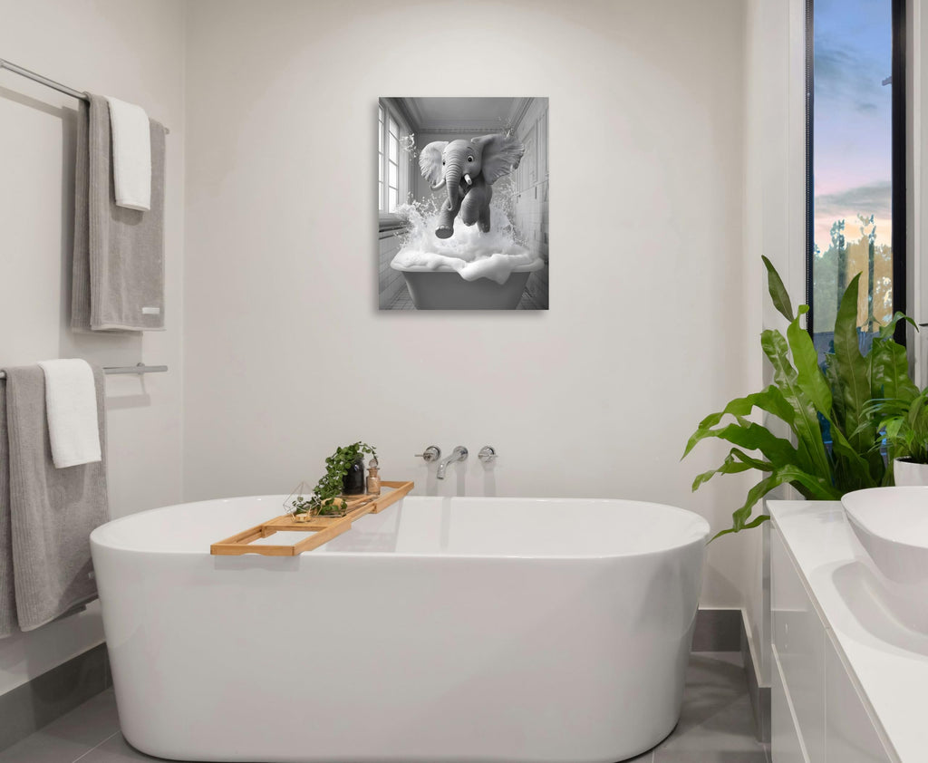 Funny Animal Bathroom Canvas Wall Art Black and White Animal Bathroom Picture Elephant Bathroom Poster Elephant