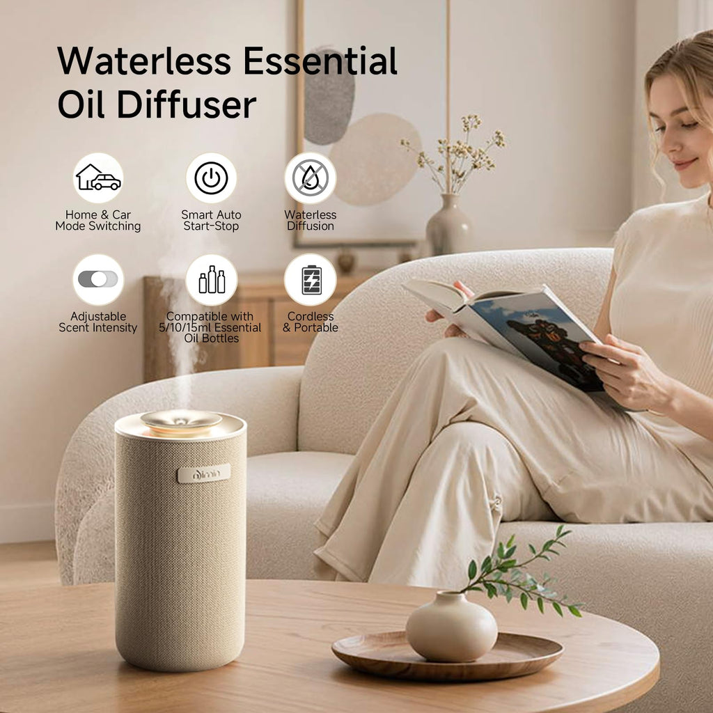 Waterless Essential Oil Diffuser & Car, Cordless Scent Diffuser