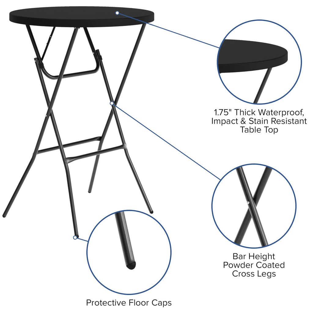 2.6-Foot Round Black Plastic Folding Table