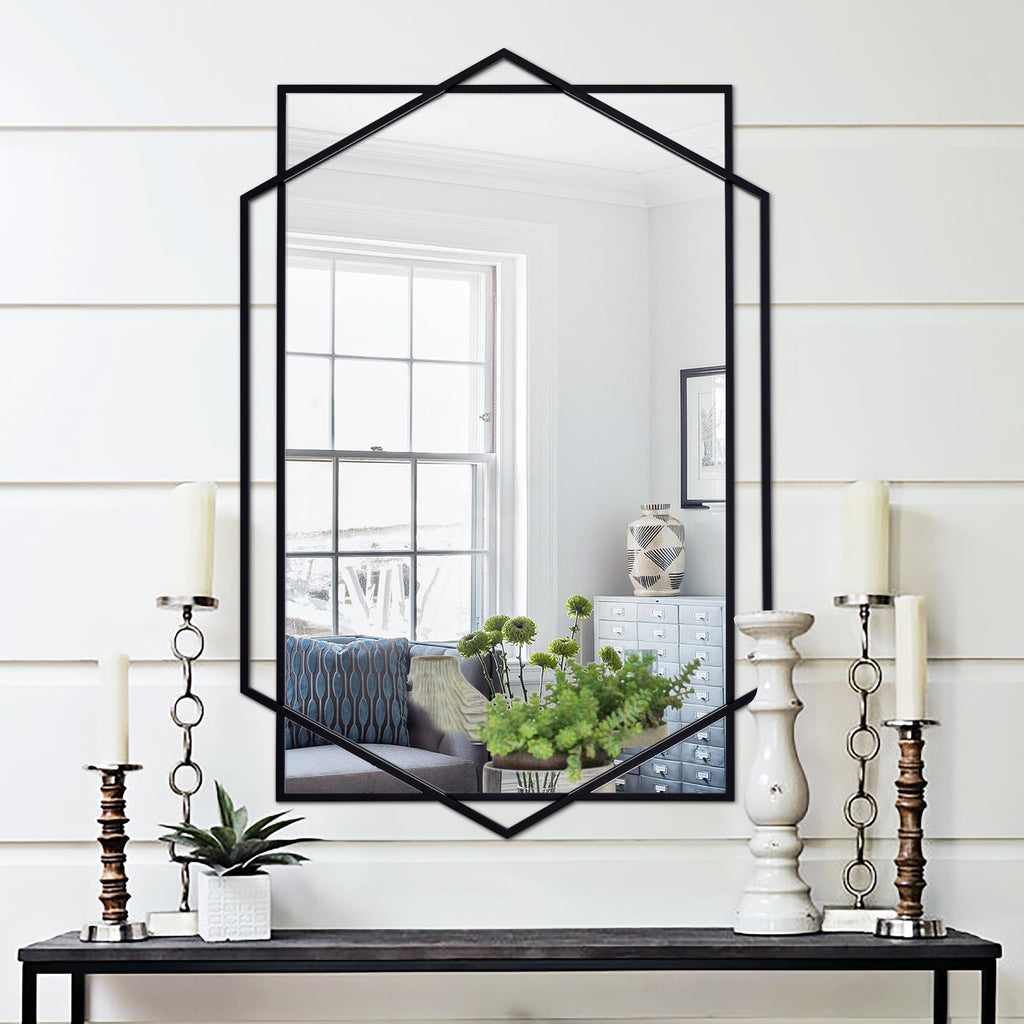 Living Room Black Wall Mirror for Decor with Metal Pipe, 32"x47"