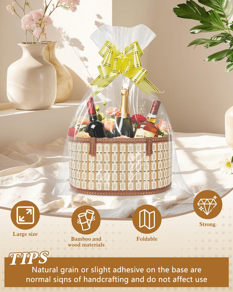 2 Set Baskets for Gifts Empty, Woven Bamboo Gift Basket Kit