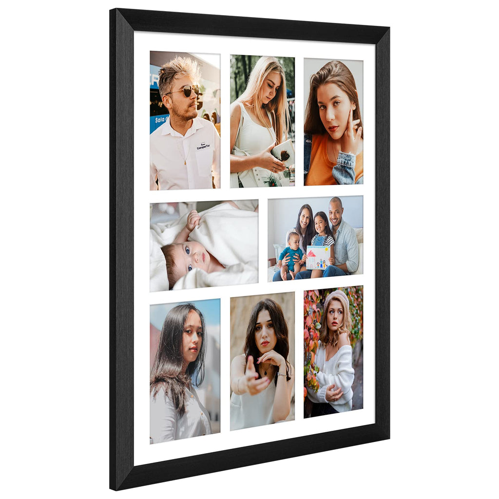 13x17 Collage Frame with 8 Openings 4X6 Pictures, Multiple Picture Frame with Mat, Wall or Tabletop Decor, Black Wood