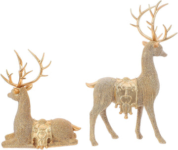 Xmas Golden Resin Deer Statue Set Decor