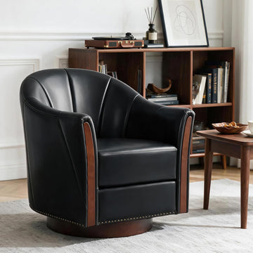 360° Swivel Accent Chair, Faux Leather Swivel Barrel Chairs