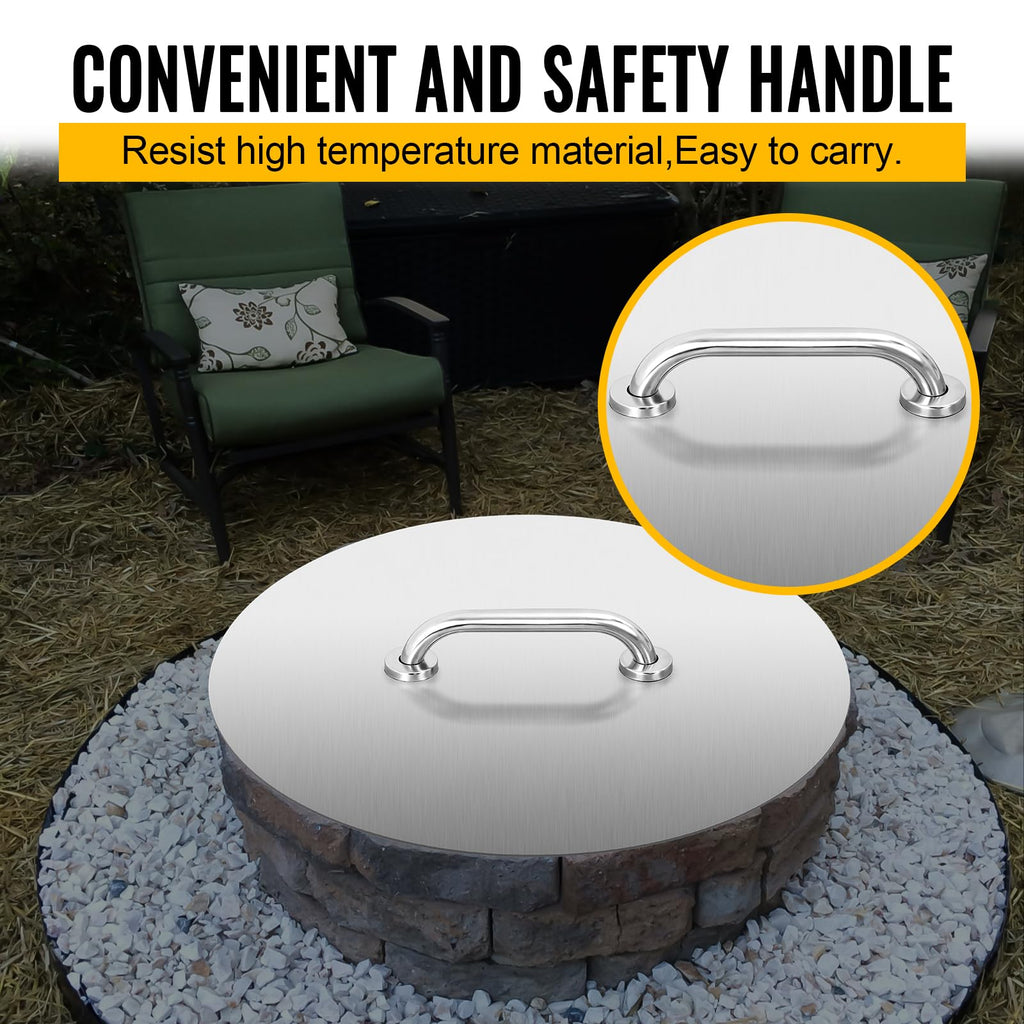 Round Fire Pit Lid 20 Inch, 304 Stainless Steel Fire Pit Ring Lid 1.5mm Thick Fire Pit Burner Cover for Any Round