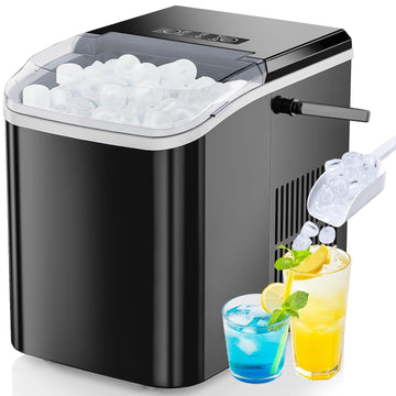Countertop Ice Maker with Handle, 26lbs/24H Portable Ice Machine, 9 Bullet Cubes Ready in 6 Mins, Self-Cleaning