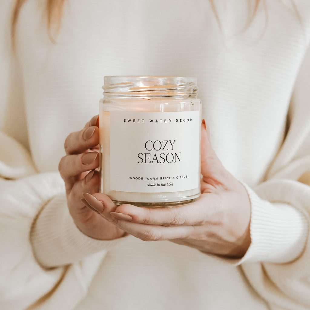Cozy Season Candle, 9oz Clear Jar, Winter & Autumn Scent