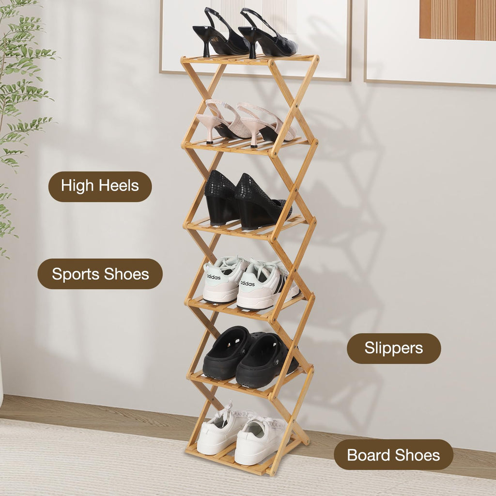 Bamboo Shoe Rack 6 Tier Foldable Shoe Rack