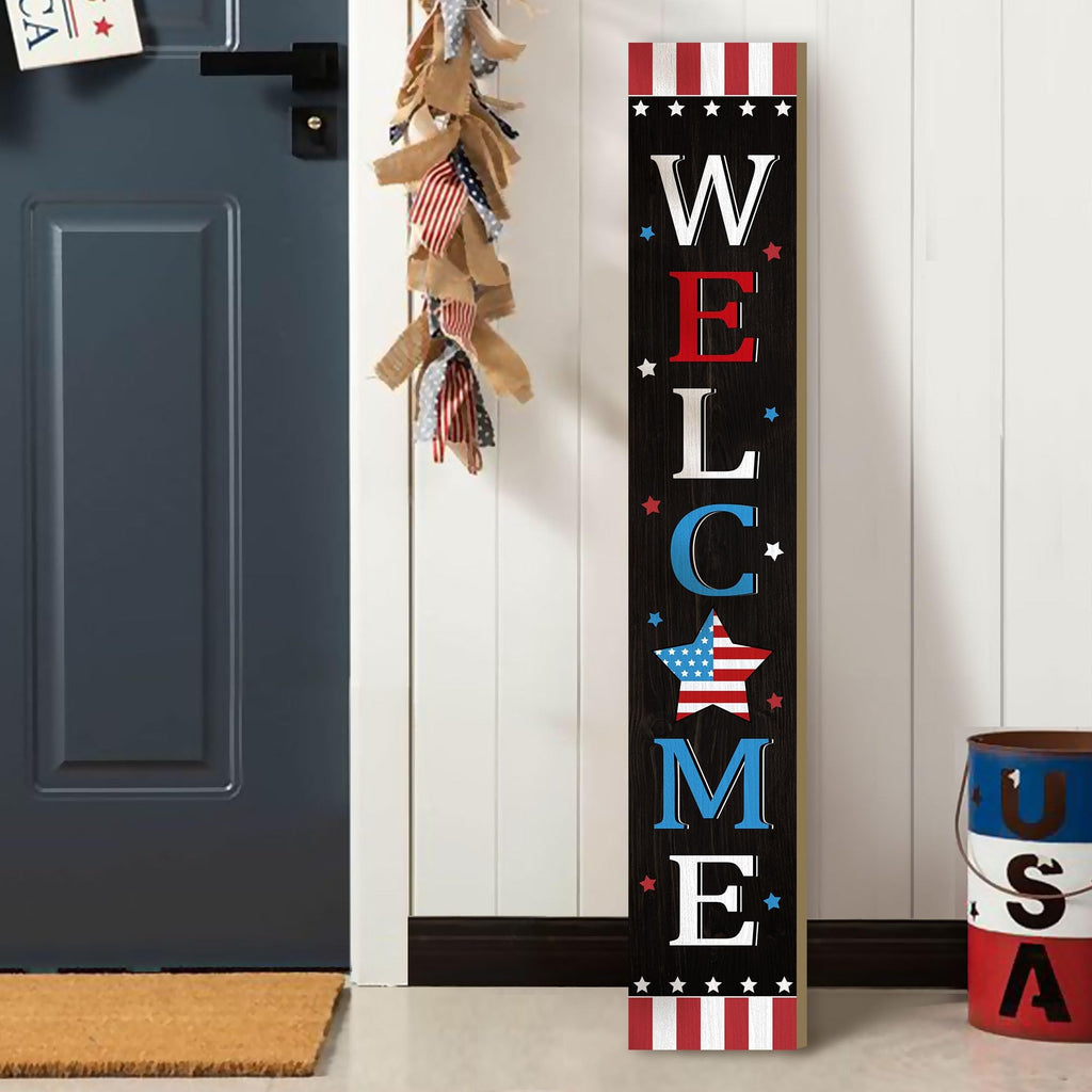 Patriotic 4th of July Independence Day Porch Sign Decor Memorial Day Wooden Hanging Sign Door Porch Standing
