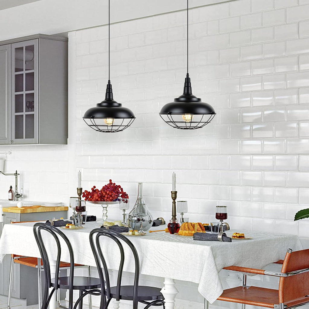 Plug In Hanging Light Fixtures, Black Cage Plug In Pendant Light, Metal Outdoor Chandelier for Gazebo Porch