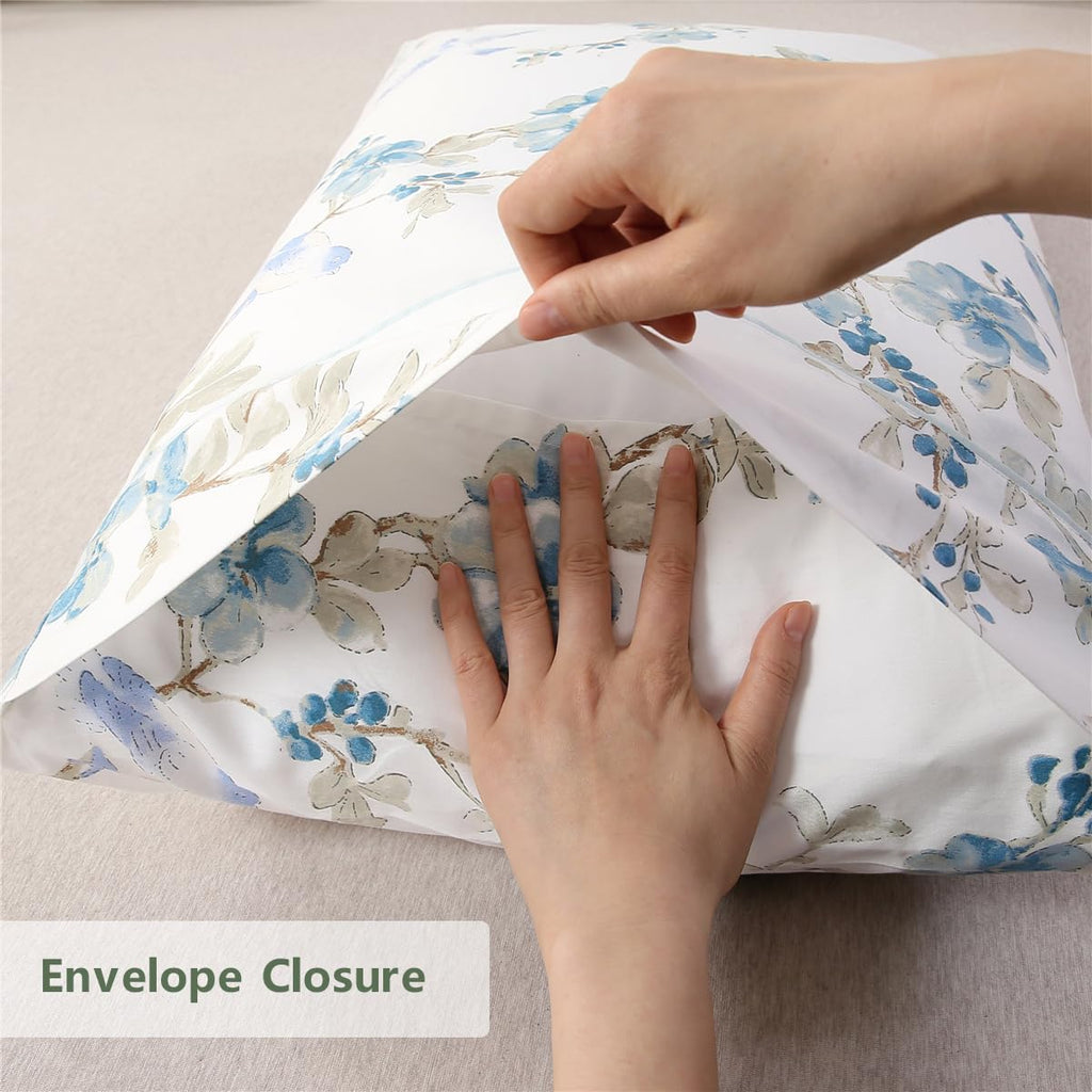 100% Cotton Pillowcases Set of 2 King Size Floral Printed Pillow Cases Soft Breathable Cooling Pillowcase Decorative