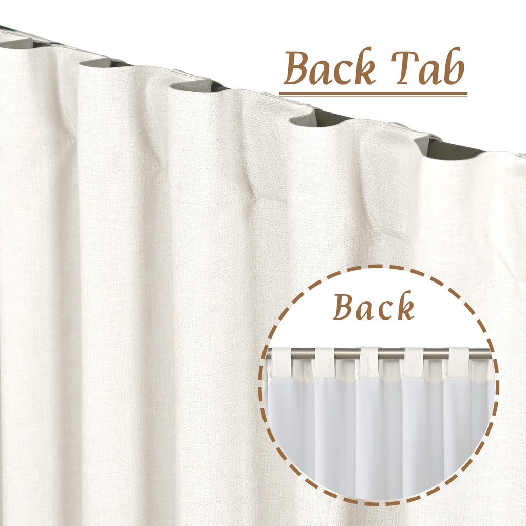 Extra Wide 100% Ivory White Blackout Linen Curtains 63 Inch Length