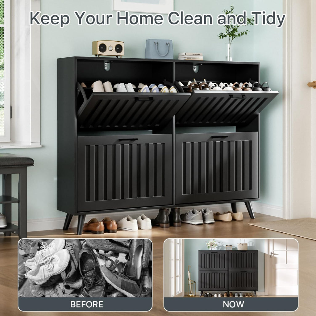 Shoe Storage Cabinet Narrow Shoe Rack Cabinet 4 Flip Drawers