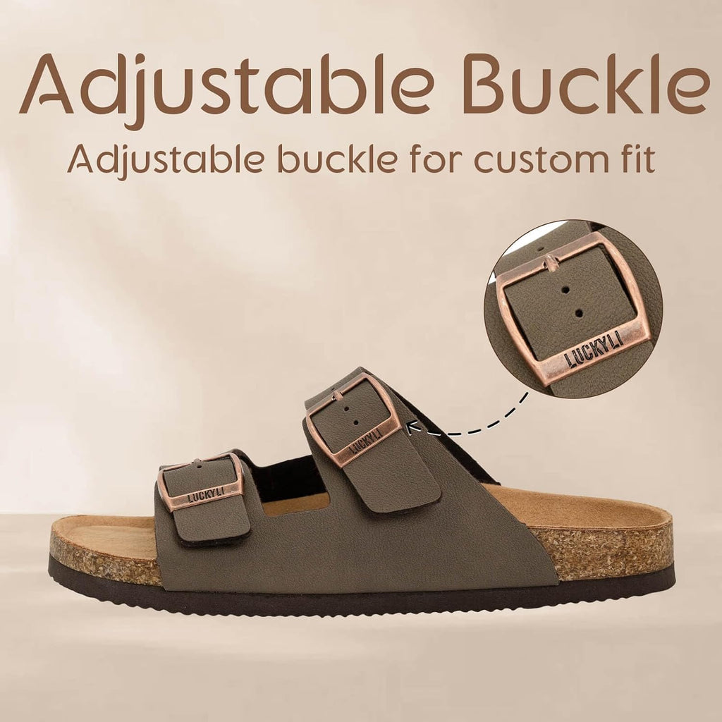 Kids Sandals for Boys Girls Cork Footbed Slide Sandals with Adjustable Straps Non-slip Summer Slippers for Indoor