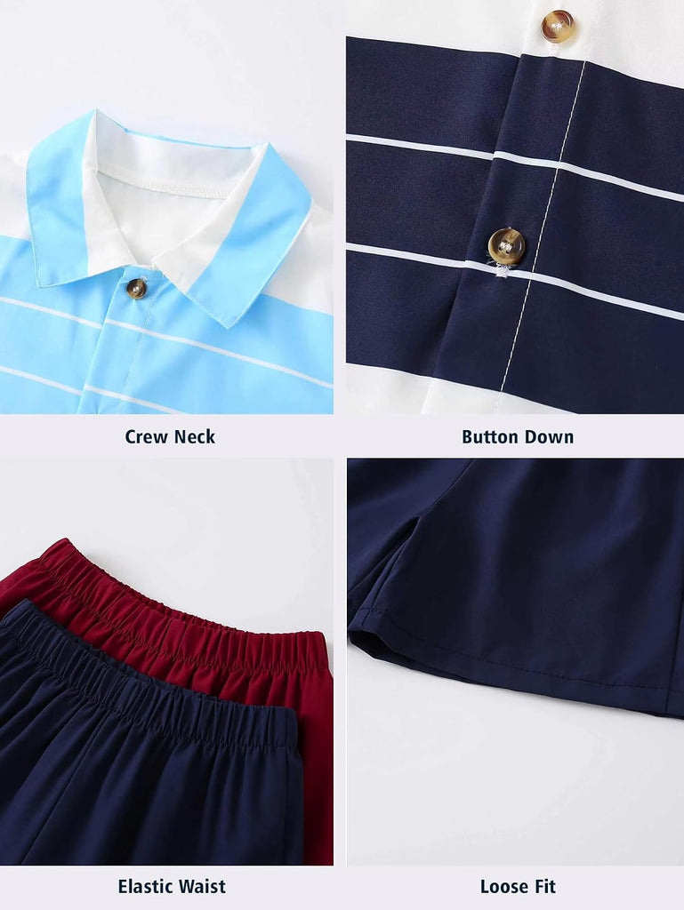 Boys Summer Clothes Short Sleeve Button Down Shirt and Shorts Sets