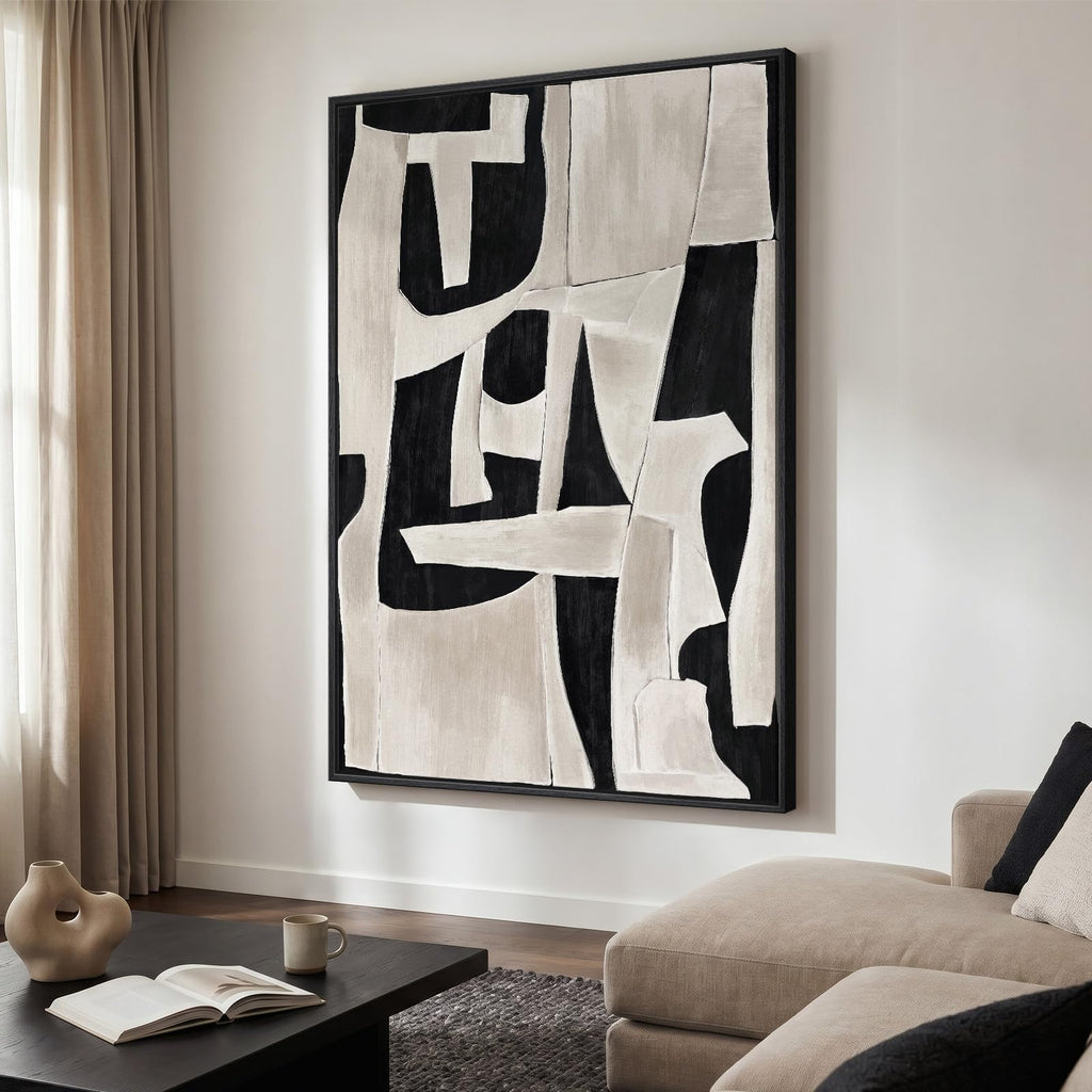 Extra Large Framed Black White Abstract Wall Art, 40x60 In