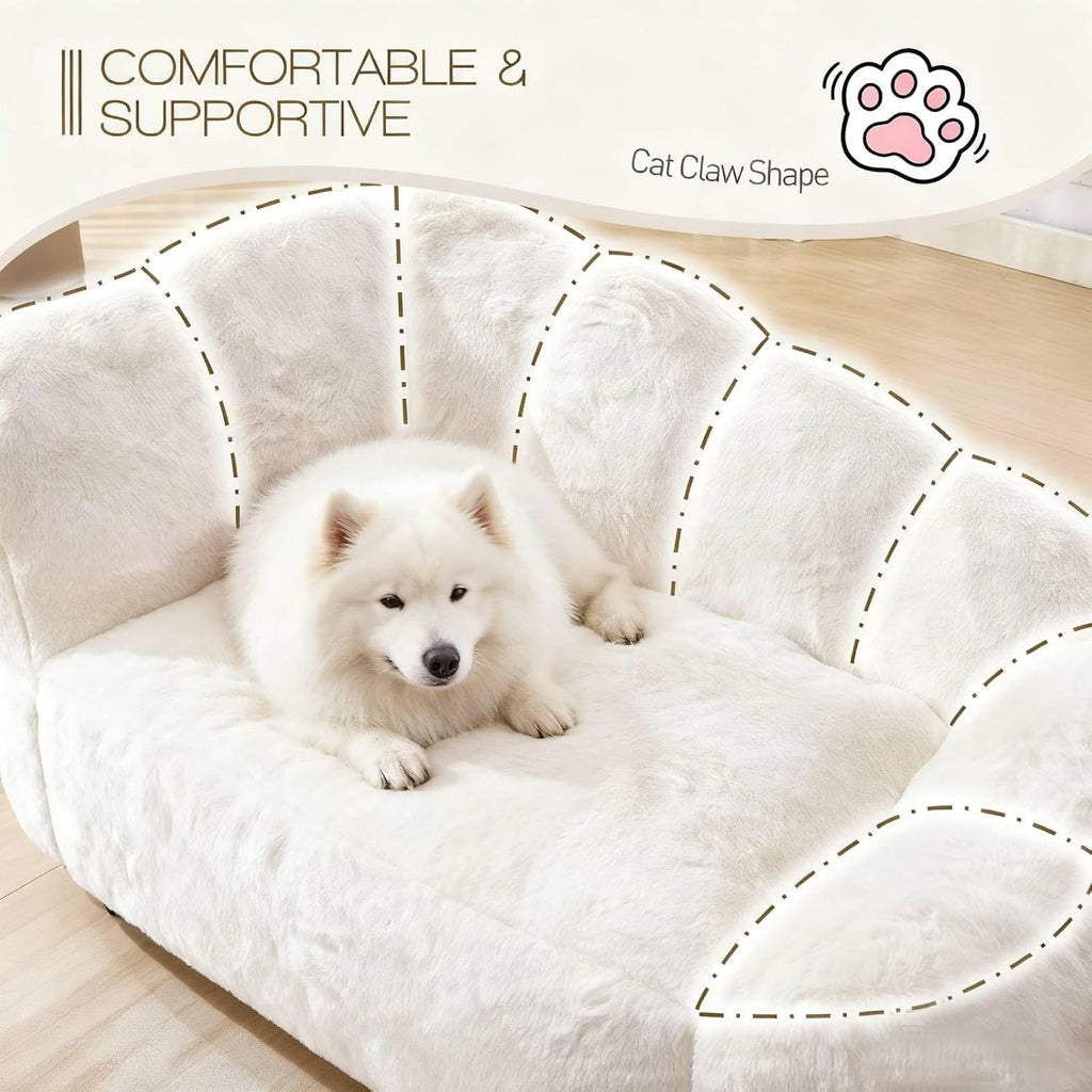 Dog Sofa Couch Bed, Floral Shaped Dog Couch with Memory Foam Filled (Beige)