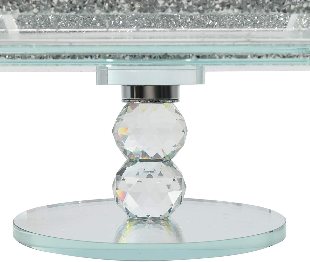 Crystal Extra Large Fruit Bowl Centre Piece Storage Sparkle Crushed Diamond Filled Silver Metal Frame Square Shape