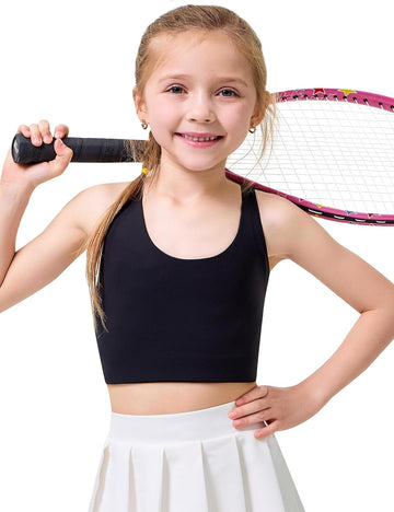 Girls Sports Bra Kids Strappy Scoop Neck Bra Crop Top Training Bra for Dance Yoga