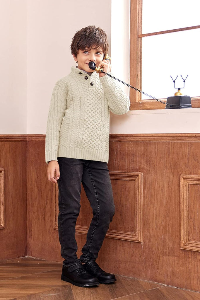 Boys Mock Neck Pullover Sweater Button Cable Knit Jumper