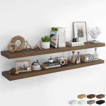 72Inch Floating Shelves for Wall 2Pack, Walnut, 8" Deep