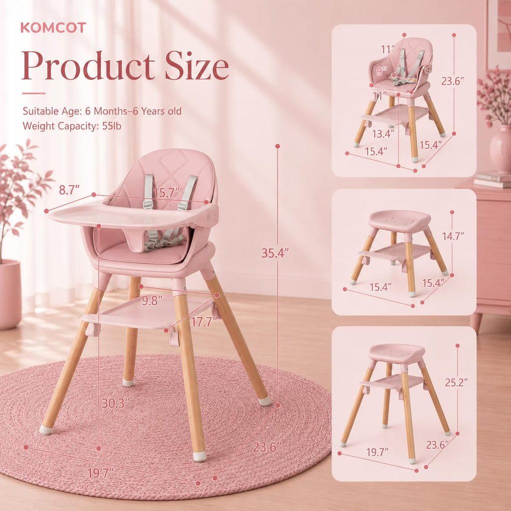 High Chair, 6 in 1 Convertible High Chairs for Babies and Toddlers