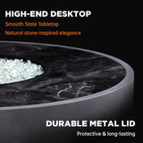 42 Inch Fire Pit Table, Outdoor Propane Fire Pit Table 2 in 1 65,000 BTU Round Gas Firepit, w/Lid, Glass Rocks, for Garden, Patio, Grey - Image 3