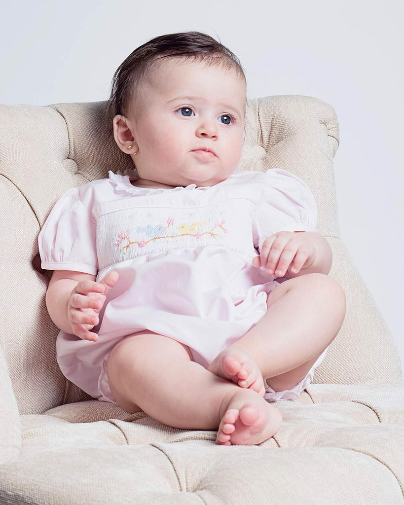 Baby Girl Hand Smocked Classic Bubble - Pink Spring