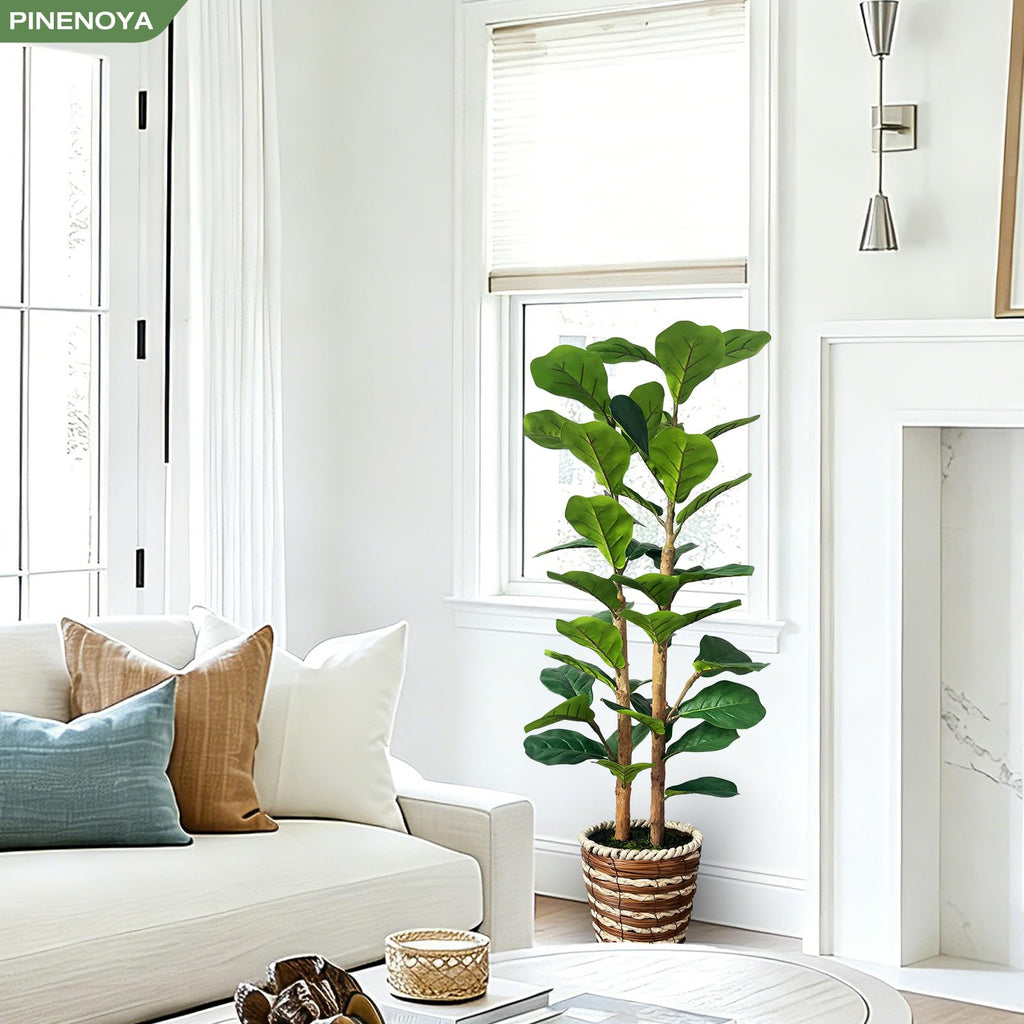 4ft Fiddle Leaf Fig Tree Artificial Plants in Woven Basket