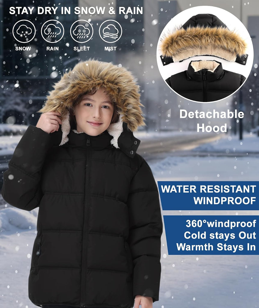 Boy's Girl's Winter Jackets Coat with Hood Windproof Puffer