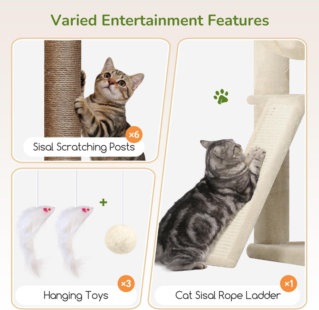 Extra Large Cat Tree for Indoor Multiple Cats, Beige