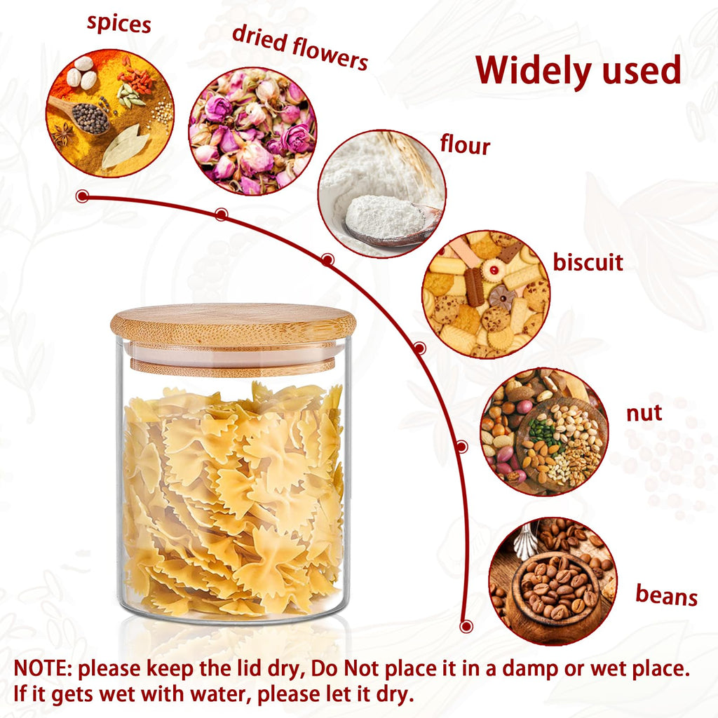 Glass Jars with Bamboo Lids 16 oz, 12pcs Glass Food Storage Jars with Rewritable Labels, Bamboo Lid Jar Storage, Food