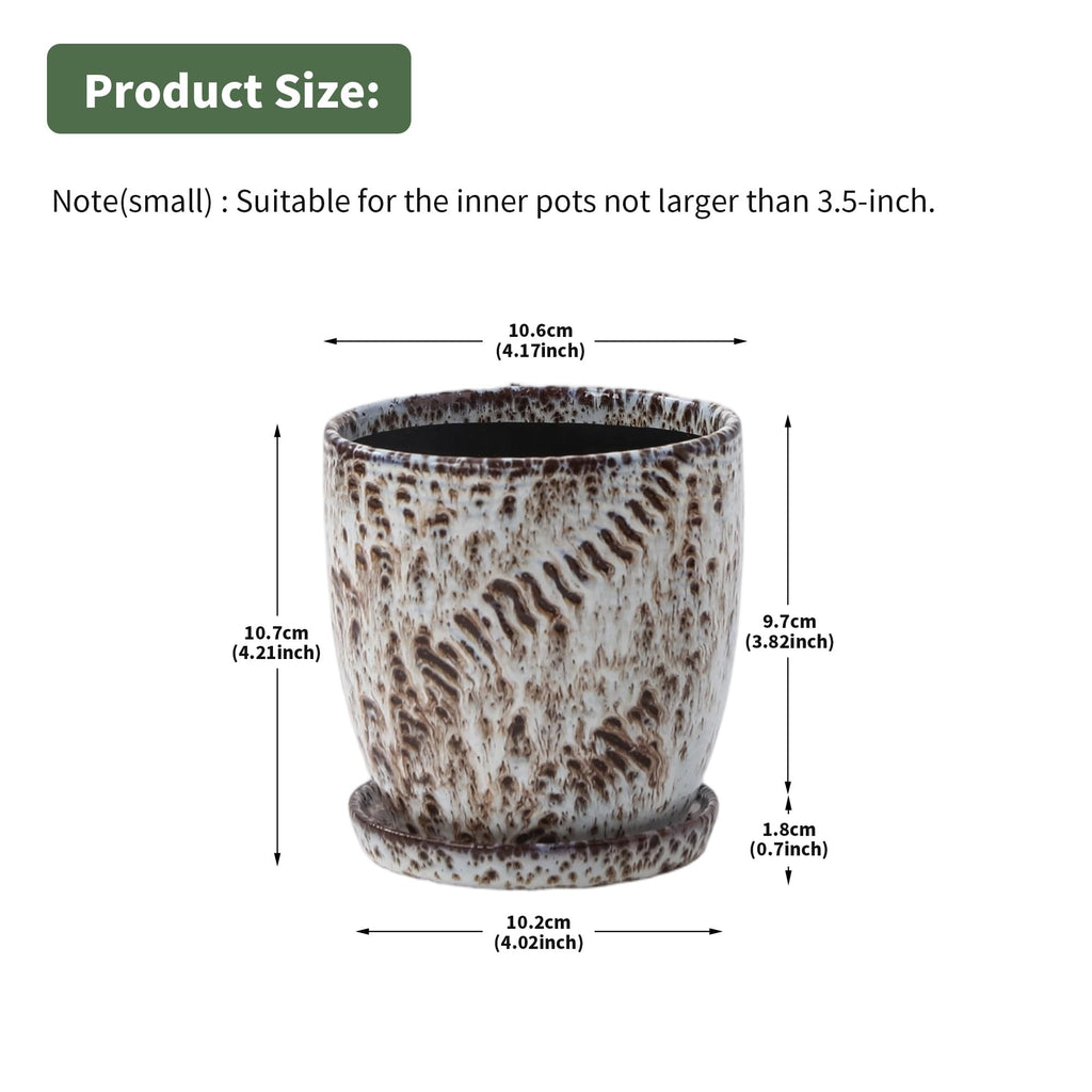 Succulent Pots, 4 Inch Small Indoor Ceramic Planter Pot with Drainage Holes and Saucers for Plants- Reactive Glaze
