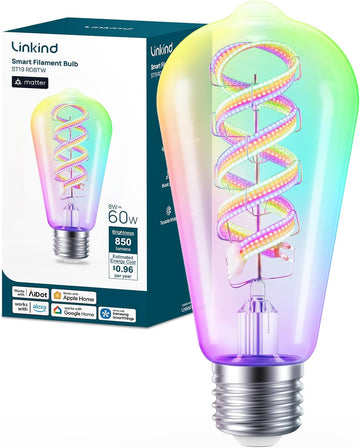 Matter Smart Bulbs, ST19/ST58 E26 Led Bulb Compatible with Alexa, Smart Light Bulbs, WiFi Bulbs, RGBTW Color Changing