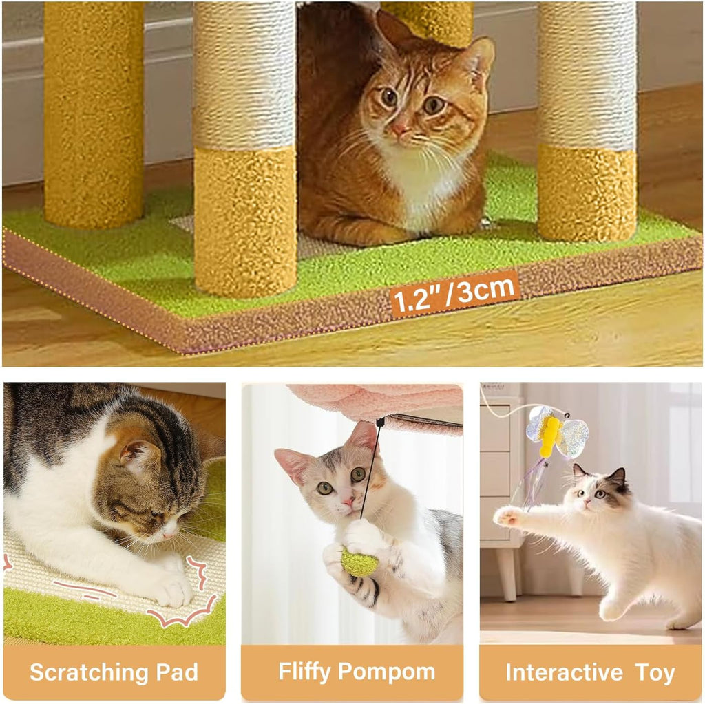 Flower Cat Tree 71 Inches, Large Cat Tower with 2 Detachable Flower Cushions and 2 Hiding Condo, Tall and Big Cat Tree
