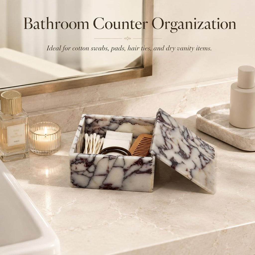 Natural Marble Square Jewelry Box with Lid, 5.91