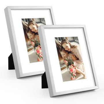 6x8 Silver Aluminum Frame, For 4x6 Photo, With Mat
